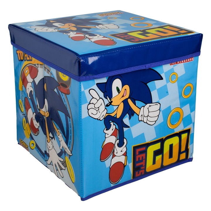 Cutie de Depozitare Taburet Albastru cu Model Sonic 30x31x30cm