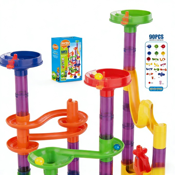 Set complet de piste Marble 90 piese – Piste interactiva, joc educativ, dezvolta coordonarea copilului