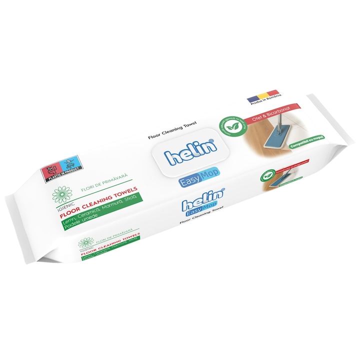 Servetele umede pentru mop si suprafete multiple Helin parfum Flori de Primavara cu bicarbonat si otet alb, 36 bucati, fara clor si coloranti