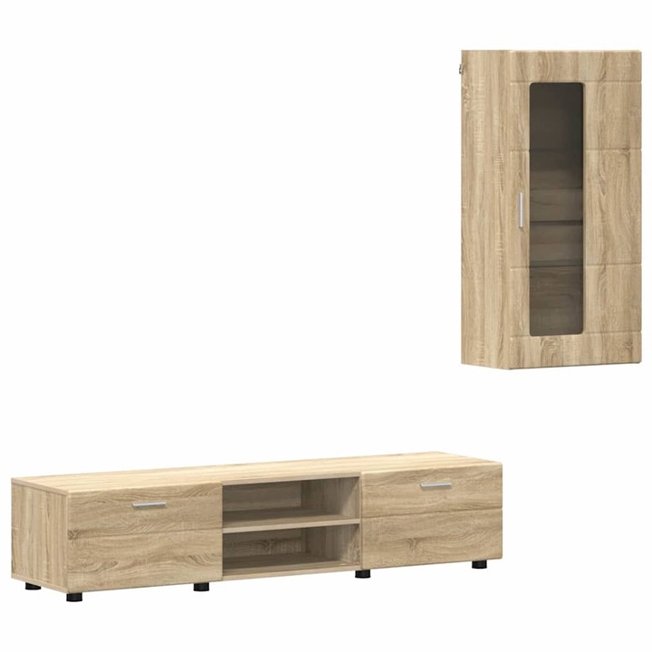 Set comoda TV cu sertar vidaXL, cu raft Stejar Sonoma Lemn compozit