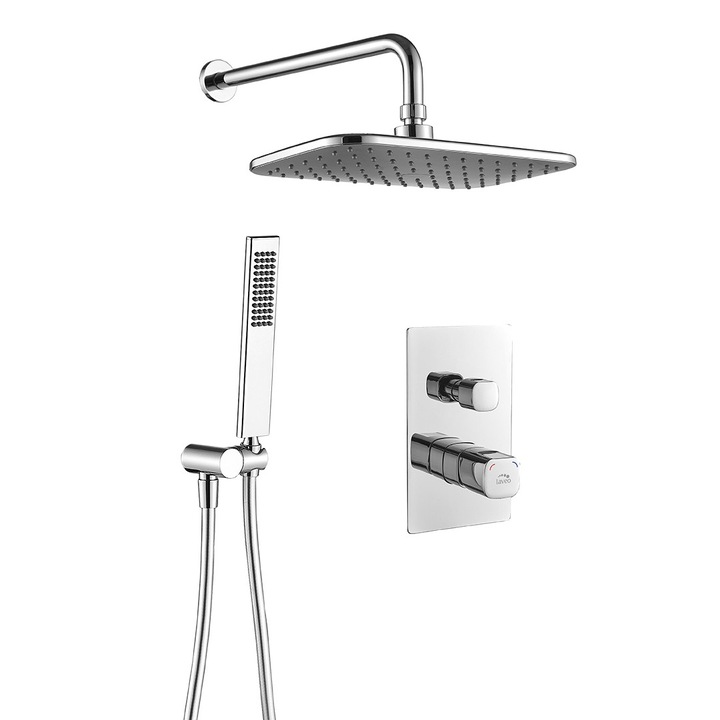 Set de dus cu baterie incorporata Tores, cromat, 1 jet, 205x40mm, 1500mm