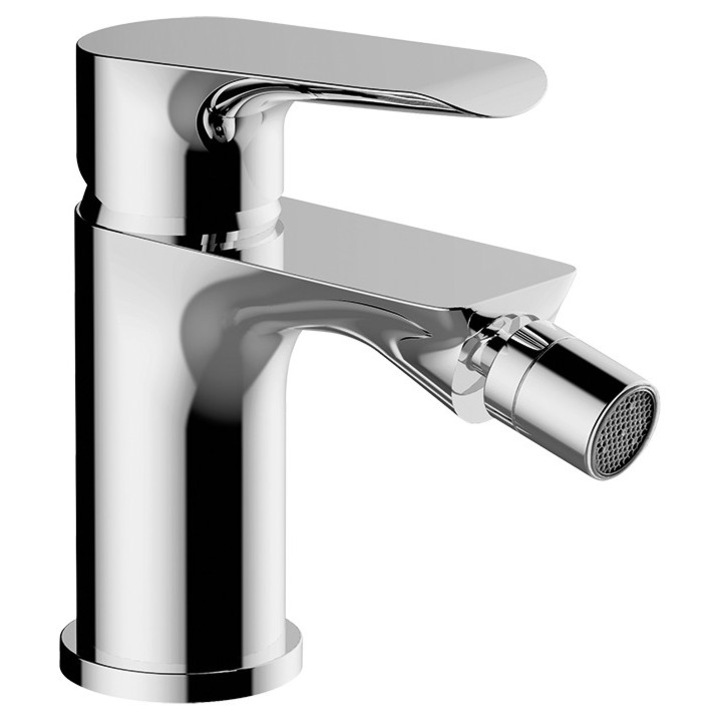 Baterie bideta Laveo, crom, 137mm inaltime, cu capac automat, montare pe blatul de chiuveta