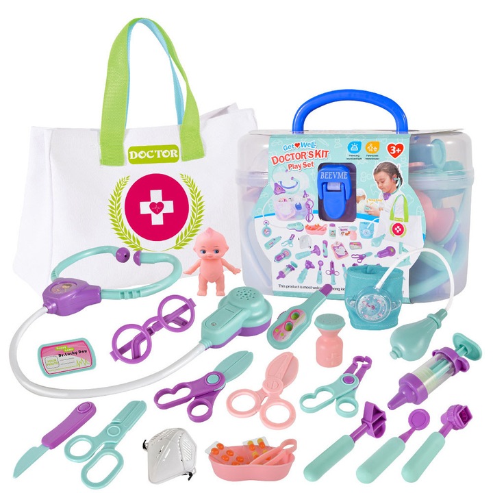 Комплект за игра доктор, 23 части със звукови и светлинни ефекти, предназначен за деца 3-7 години. Унисекс медицински комплект играчка, идеален подарък в стила на малкия доктор