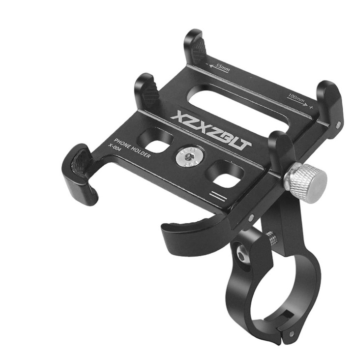 Suport de telefon pentru bicicleta, pentru motocicleta trotineta, aluminiu, Durabil, Latime reglabila, Silicon antiderapant, unghi de vizualizare 270, Negru
