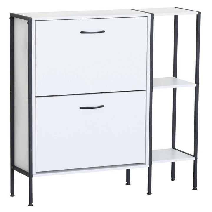 Dulap pantofi DacEnergy©, fabricat din PAL, structura din otel, manere elegante din plastic, 88 x 24 x 87 cm, alb si negru