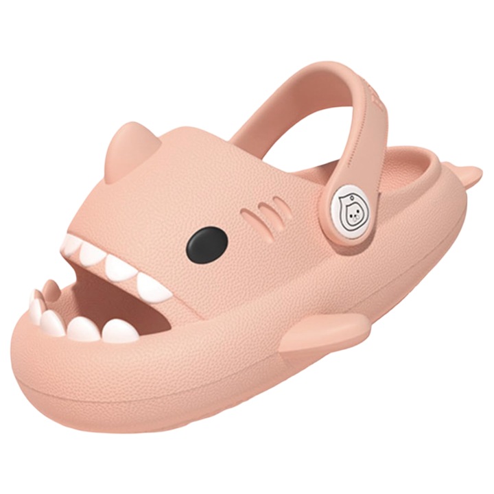 Slapi de piscina copii, antiderapanti, rechini, roz