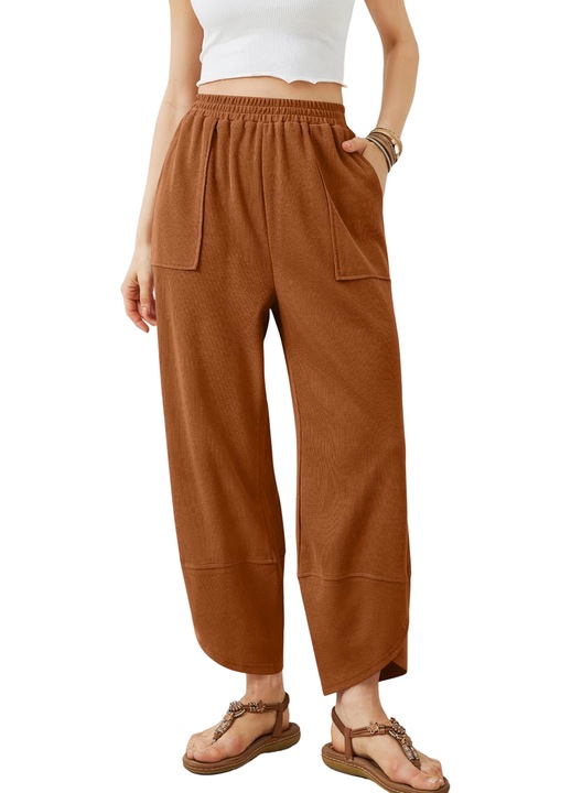 Pantaloni dama, pantaloni palazzo, talie inalta, maro, M INTL