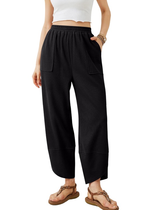 Pantaloni dama Palazzo, negri, talie inalta, picior larg, M INTL