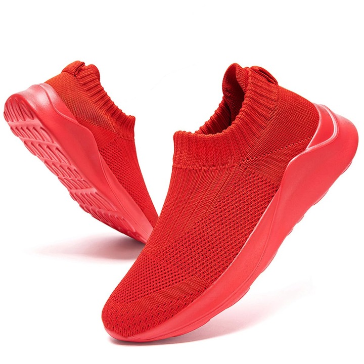 Pantofi sport dama, slip-on, respirabili, rosu, plasa, 40 EU
