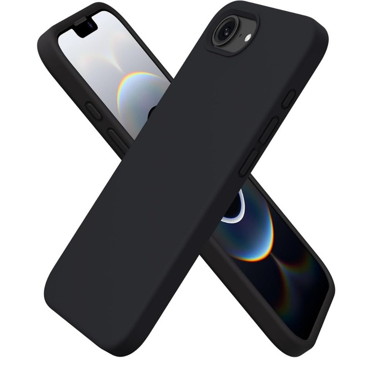 Husa Geo Liquid, pentru Apple iPhone 16e, din silicon, microfibra, protectii camere, Negru