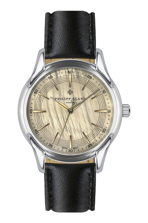 Philipp Blanc, Часовник с швейцарски механизъм и кожена каишка, Черен