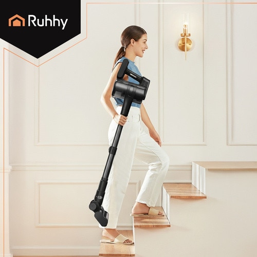 Aspirator vertical fara fir Ruhhy LunPro, 400W, autonomie 52 min, filtru HEPA lavabil, tub aluminiu pliabil, 105 cm, Plastic si Metal, Negru