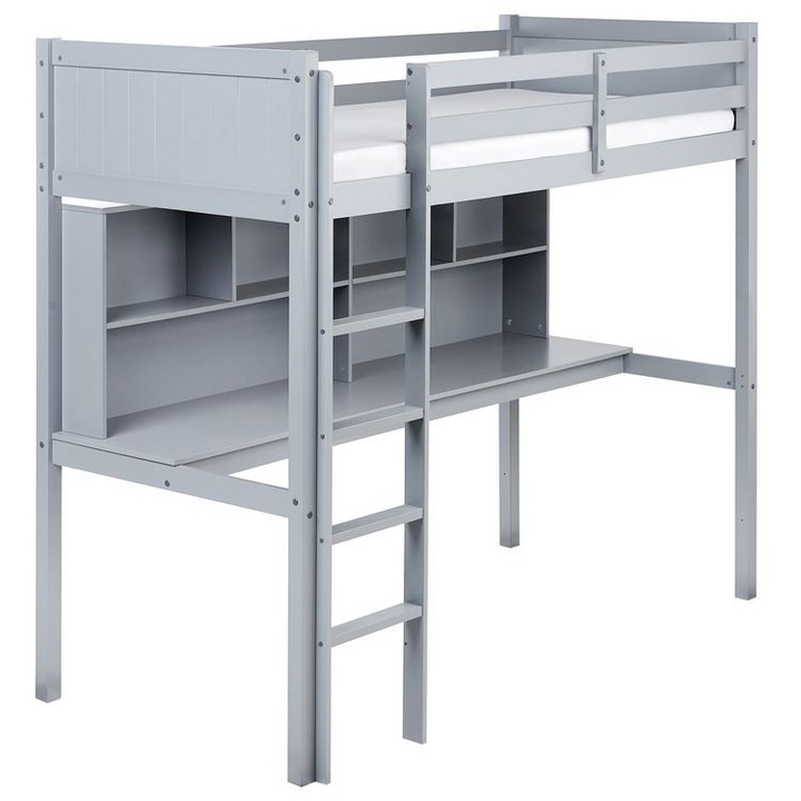 Galériaágy íróasztallal Fenyő Foucamont 90 x 200 cm Szürke