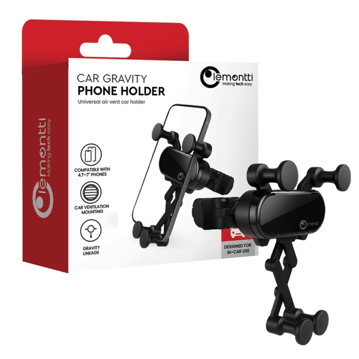 Suport Auto Lemontti Gravity Balance, prindere la sistemul de ventilatie, Negru