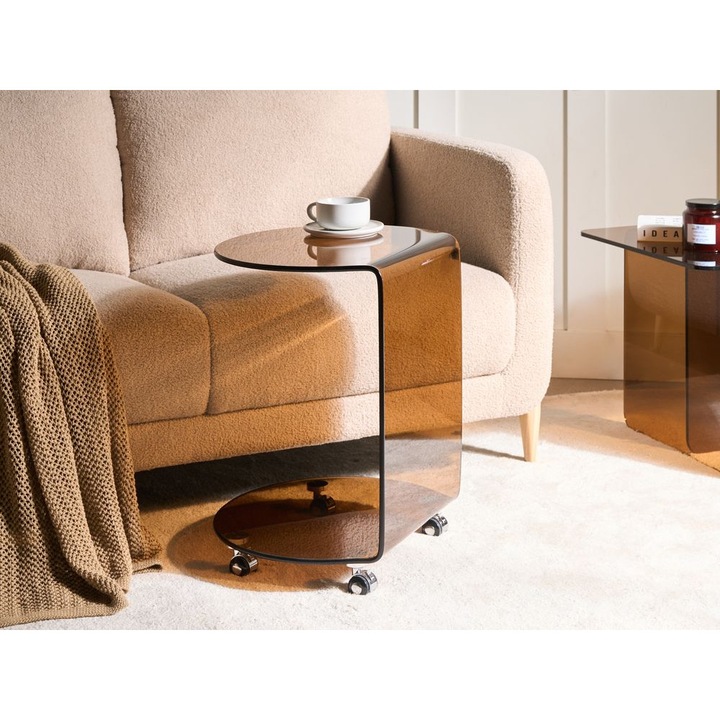 Masa laterala Minto Sticla securizata Maro cu roti