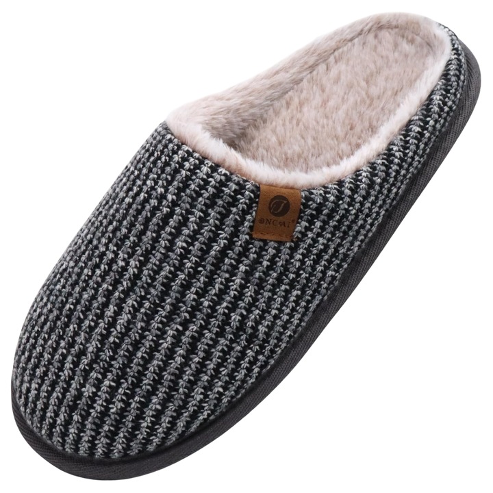 Papuci de casa barbati, spuma cu memorie, caldurosi, gri, bumbac, 47 EU