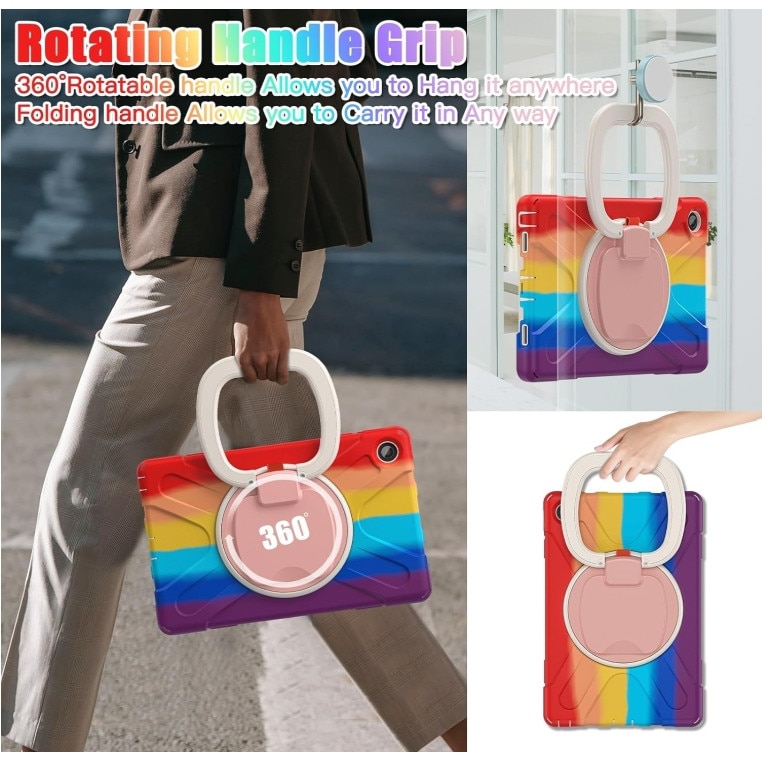 Husa de protectie pentru tableta, ZYNORO®，suport rotativ, 8.7 inch, Cu snur，Compatibila cu Samsung Tab A9, Rosu/Violet