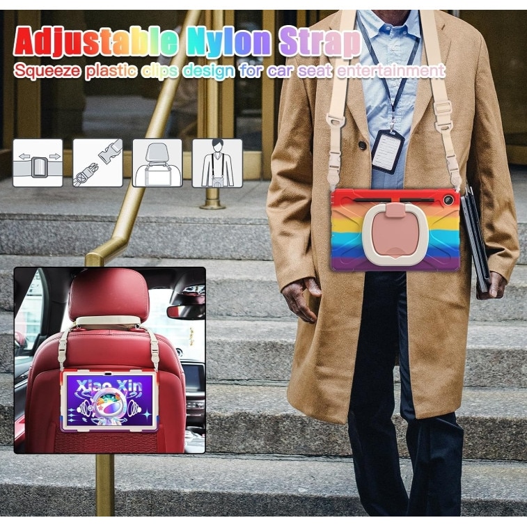 Husa de protectie pentru tableta, ZYNORO®，suport rotativ, 8.7 inch, Cu snur，Compatibila cu Samsung Tab A9, Rosu/Violet