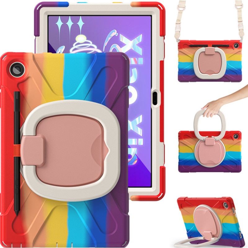Husa de protectie pentru tableta, ZYNORO®，suport rotativ, 8.7 inch, Cu snur，Compatibila cu Samsung Tab A9, Rosu/Violet