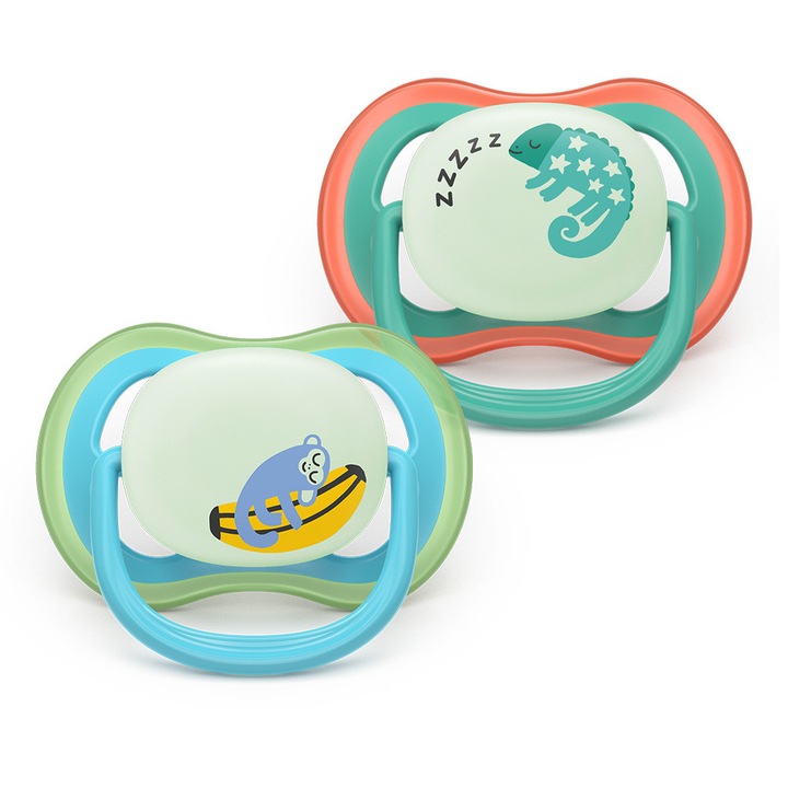 Залъгалки Ultra Air Night Philips AVENT Plant Based 6-18м с декорация маймунка/хамелеон 2бр/оп