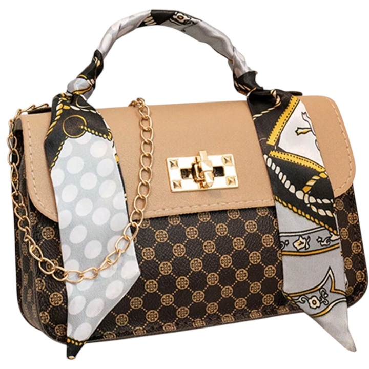 Női táska, levehető lánccal és sállal, vállra akasztható vagy kézitáska, 20x14x7 cm