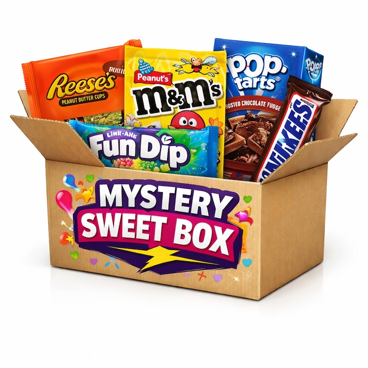 Mystery Sweet Box – Cutie Surpriza cu Dulciuri Americane Originale, Cadoul Perfect pentru Pofticiosi