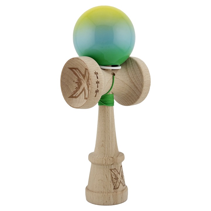 Kendama Originala, King Size V3, Super Sticky, Gradient Galben Albastru Verde