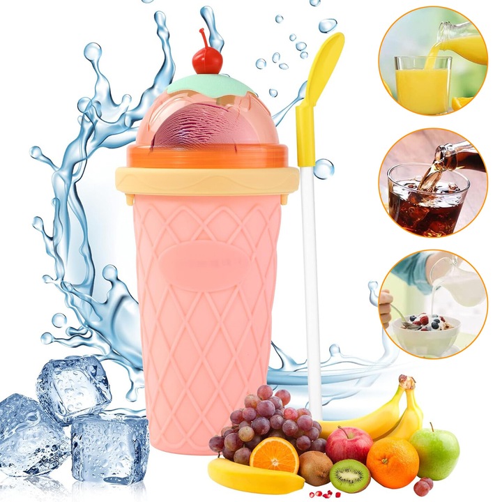 Cupa înghețată Rose, 20, 6x10, 6cm, silicon, set cu lingură și perie de curățare