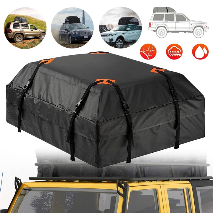 Geantă de acoperiș 425L, neagră, impermeabilă, dimensiuni 87x112x44cm, pentru mașini și SUV-uri