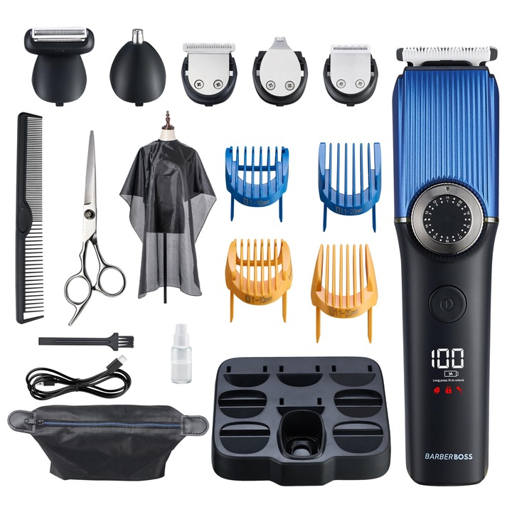 Barberboss Trimmer Barba Barbati, Aparat de tuns barba fara fir: Trimmer pentru barbati, Seturi de ingrijire, Impermeabil, Aparat de tuns nas pentru barbati, QR-6088