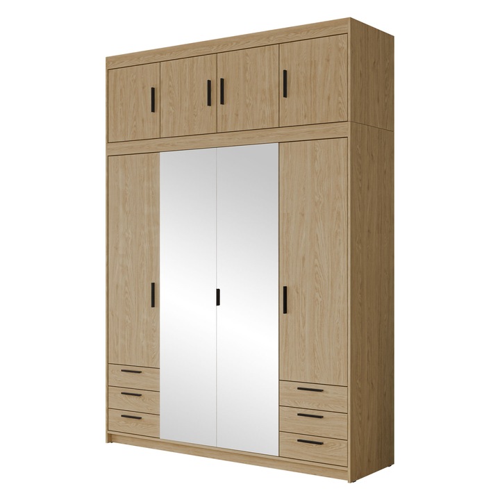 Dulap cu oglinda Melen 4D6S + modul, MIRJAN 24, stejar uleiat, 53x177x246 cm