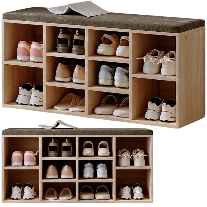 Cipősszekrény ülőkével, modern Sonoma tölgyfa loft pad, 104 cm Rebiko