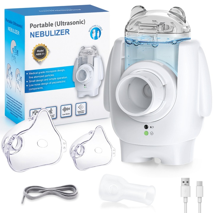 Nebulizator portabil BellaAchtung cu functie auto-curatare, 8ml, pentru adulti si copii, USB-C, silentios