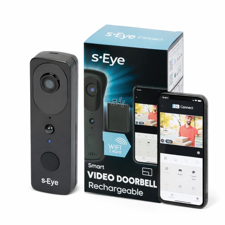 Sonerie Video Smart S-Eye WiFi 2.4GHz cu Camera HD 1296P si Baterie Reincarcabila