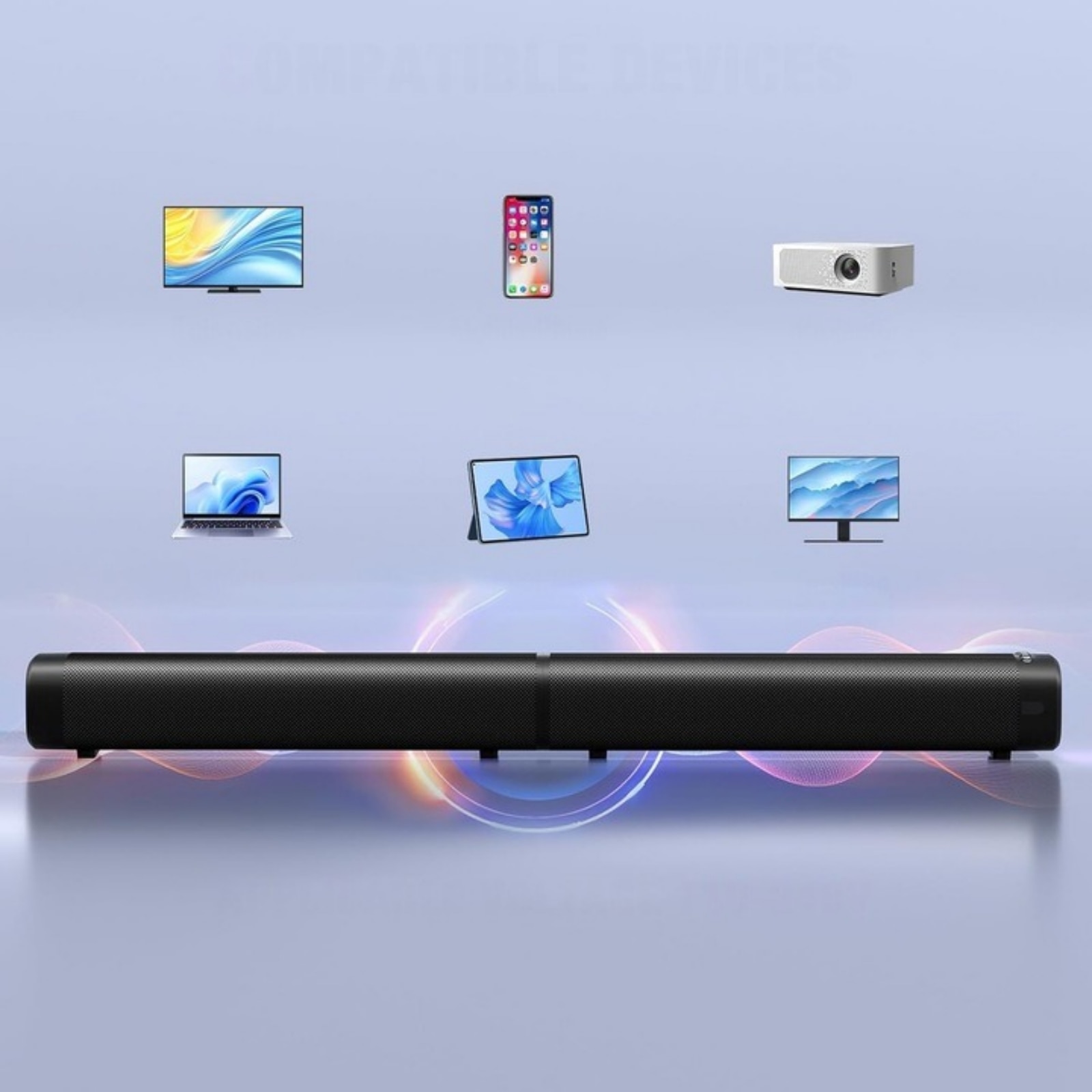 Vara de sunet VICALO 2.1 cu subwoofer integrat, iluminare RGB, Bluetooth, compactă