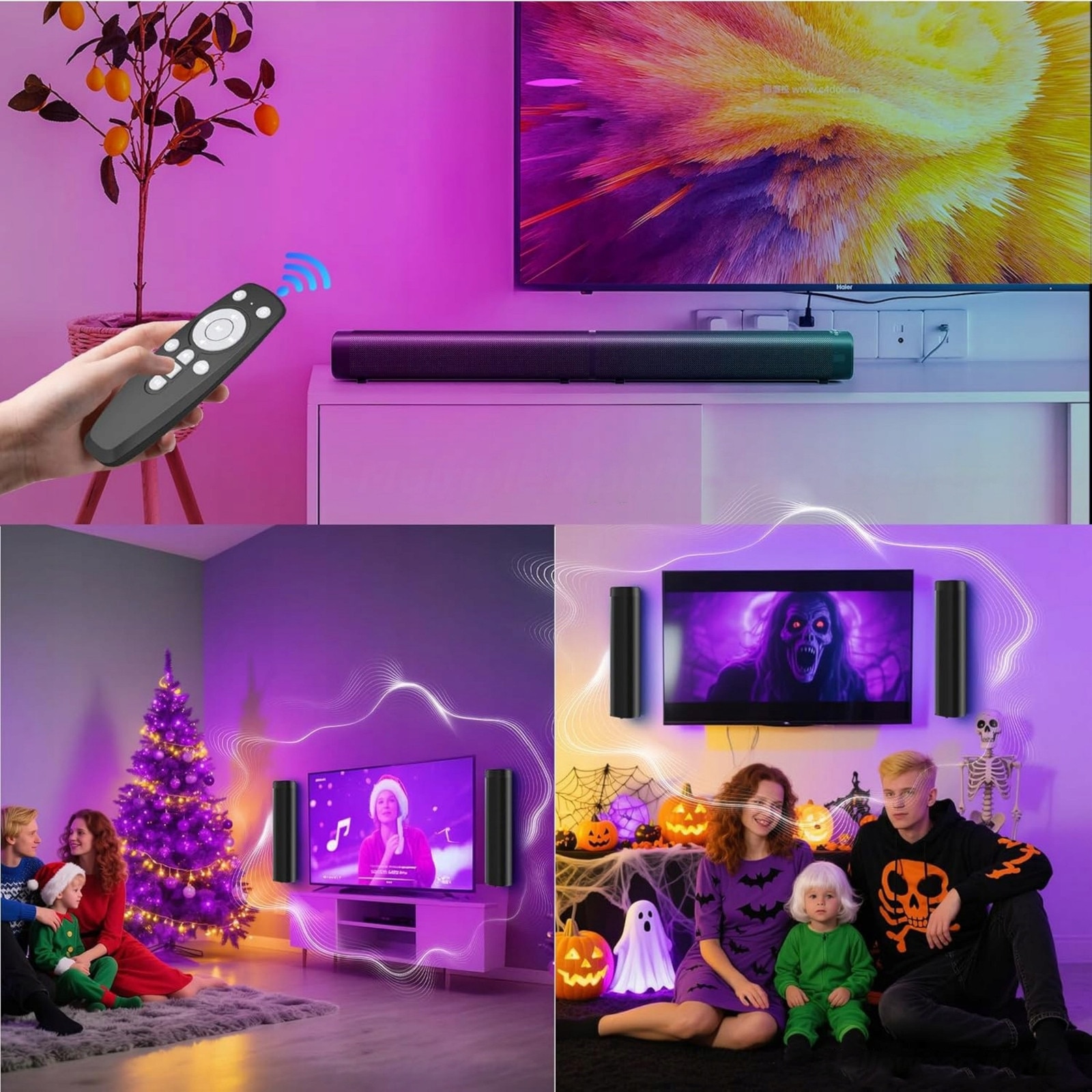 Vara de sunet VICALO 2.1 cu subwoofer integrat, iluminare RGB, Bluetooth, compactă