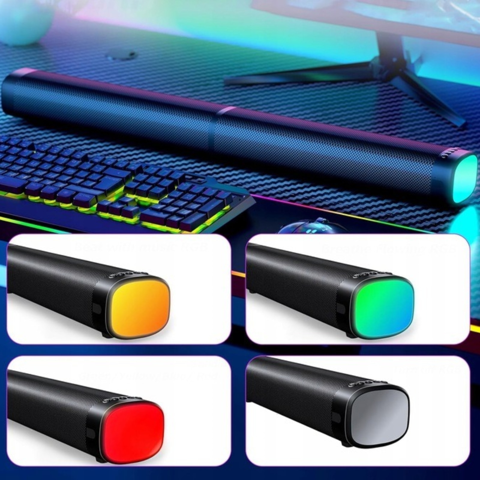 Vara de sunet VICALO 2.1 cu subwoofer integrat, iluminare RGB, Bluetooth, compactă