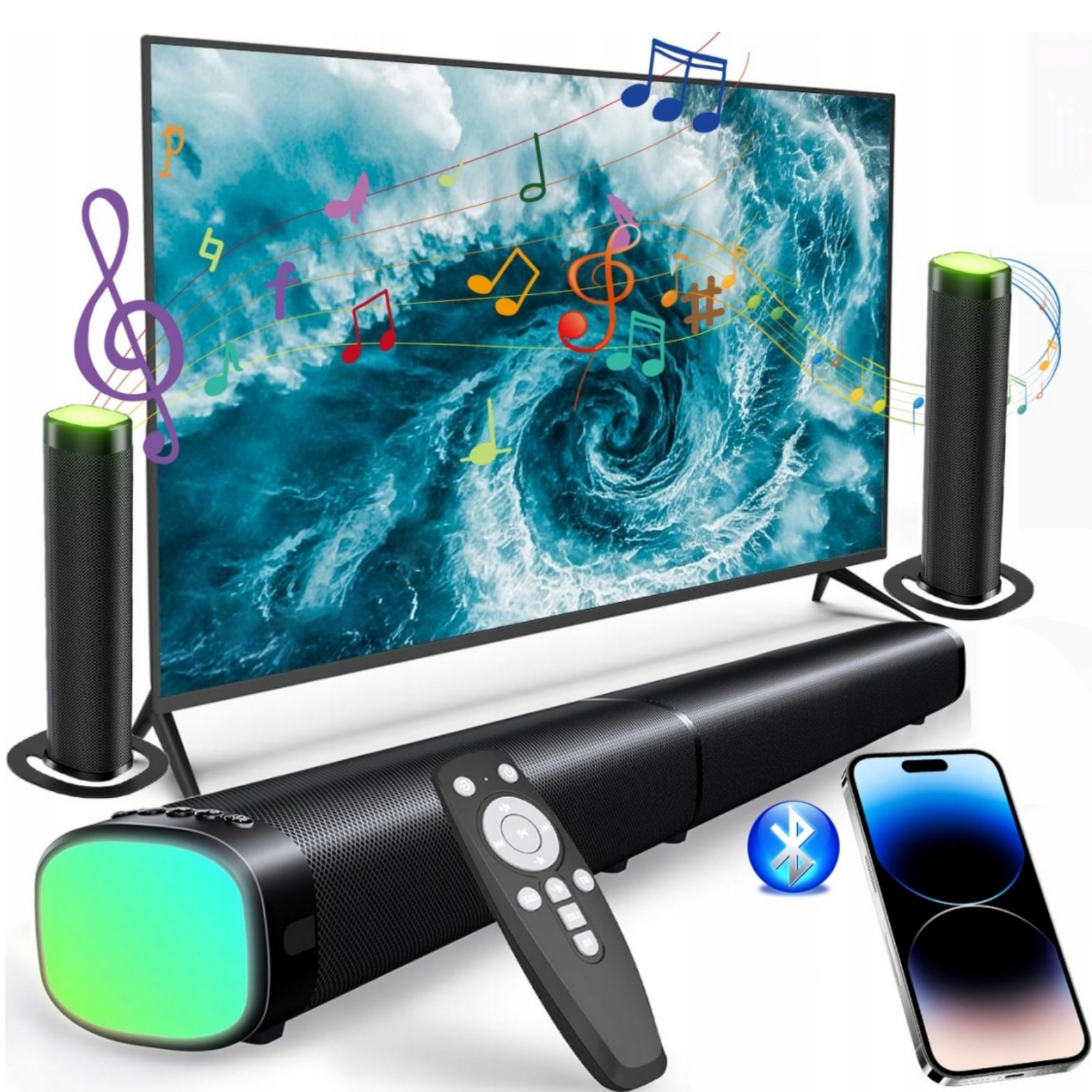 Vara de sunet VICALO 2.1 cu subwoofer integrat, iluminare RGB, Bluetooth, compactă