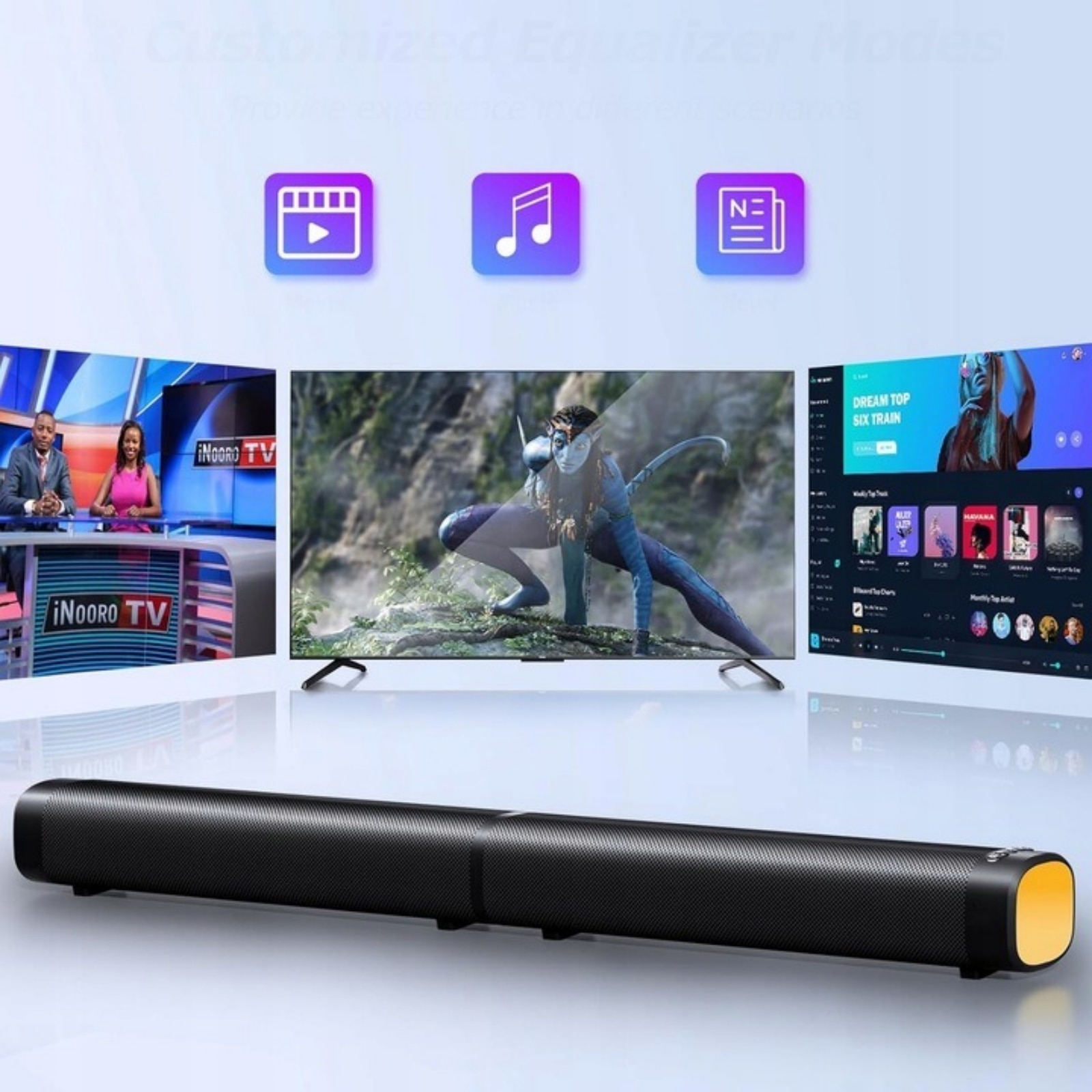 Vara de sunet VICALO 2.1 cu subwoofer integrat, iluminare RGB, Bluetooth, compactă