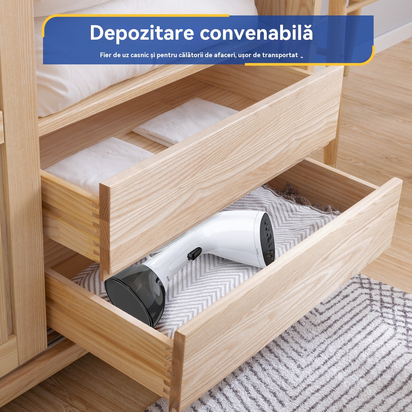 Aparat de calcat vertical cu aburi Rolipo®, 1640W, Rezervor 400ml, Debit 30g/min, Cablu 2.1m, Alb