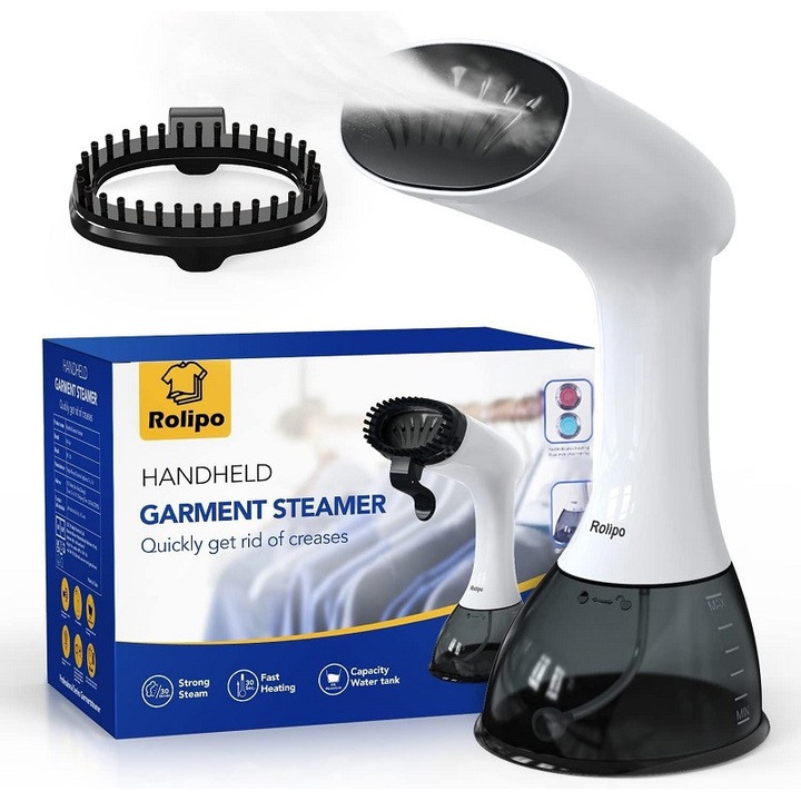 Вертикална ютия с пара, Rolipo®, преносима ютия, 1640W, резервоар 400 мл, кабел 2,1 м, компактен и лек дизайн за бързо гладене, преносима за дома, пътувания и офис