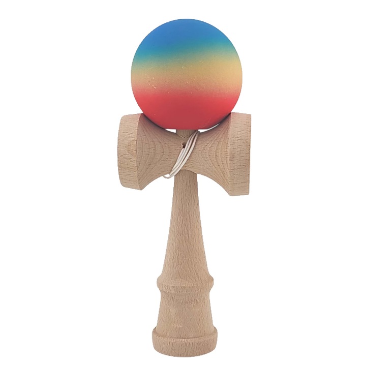 Kendama Profesionala digabi Pentru Copii Si Adulti, Design Big Size, Coarda Extensibila 55 cm, Maner si Minge Marite, Stabilitate Superioara, Design Albastru/Galben/Rosu, Din Lemn Cu Bila Cauciucata Si Grip Antialunecare
