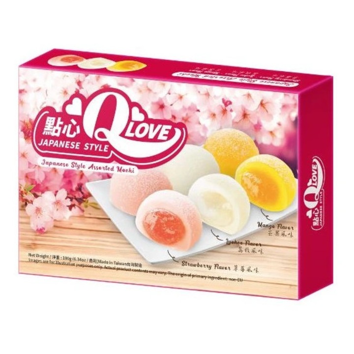 Mochi Mix Fructe Q brand, căpșuni, lici, mango, 180g