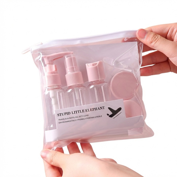 Комплект от 7 Eclatiana® пътни контейнера за козметика, многократни и непропускливи бутилки за шампоан и лосион, одобрени от TSA, светлорозови