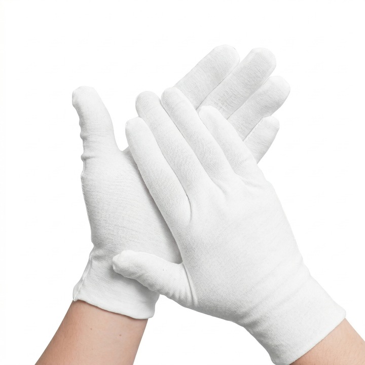 Manusi Bumbac Albe Eclatiana® Set 5 Perechi, Elasticitate Ridicata si Material Gros pentru Ceremonie, Inspectie Bijuterii si Protectie Lucru