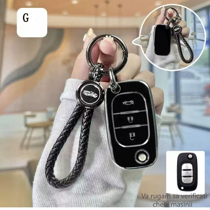 Husa pentru cheie potrivita pentru Mercedes Smart, cheie pliabila Smart, modele Fortwo si Forfour, carcasa cu breloc pentru cheie auto, snur negru cu logo-ul masinii mici, negru, 0247