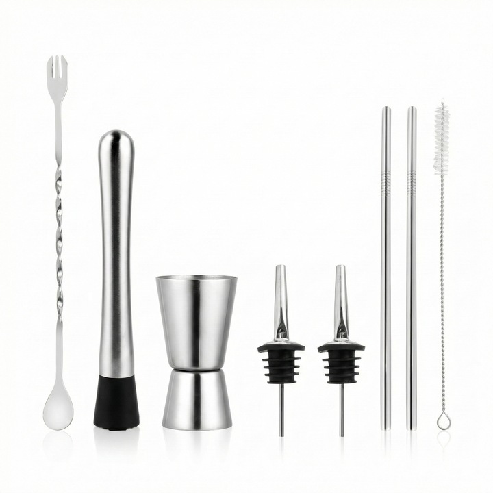 Set Cocktail Eclatiana®, Kit Profesional cu Muddler, Lingura Bar si Accesorii pentru Bauturi