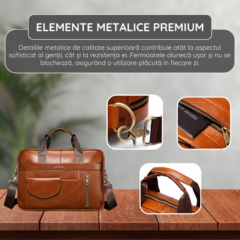 Geanta Laptop Piele Naturala, IMODIX, Compartiment Laptop 14-inch, Spatioasa, Curea De Umar Ajustabila, Multiple Compartimente, Ideala Pentru Birou Si Calatorii, 40x30x7 cm, Model 1116, Maro