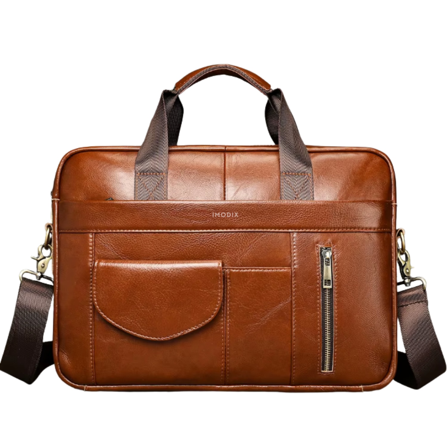Geanta Laptop Piele Naturala, IMODIX, Compartiment Laptop 14-inch, Spatioasa, Curea De Umar Ajustabila, Multiple Compartimente, Ideala Pentru Birou Si Calatorii, 40x30x7 cm, Model 1116, Maro