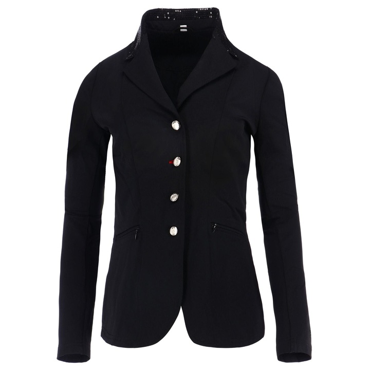 Сако за езда Equestrian Queen Agnes, черно, дишаща материя, яка с пайети